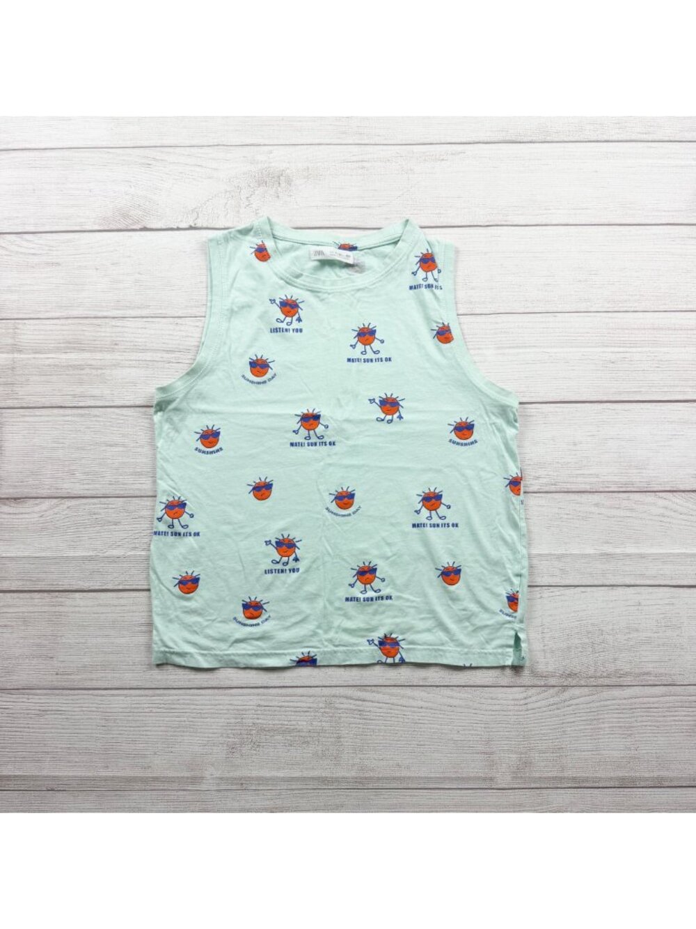 Zara Kids Graphic Mint Tank Top Sun Print Design 11-12